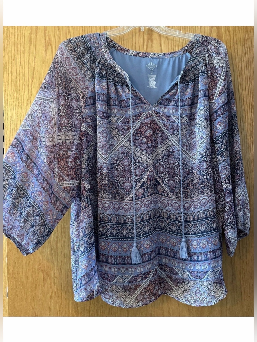 Womens Plus 3X St John's Bay 3/4 Sleeve
Lined Top Blouse Shirt EUC Ties